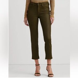 Ralph Lauren Dark Brown Olive Wax High-Rise Stretch Straight Ankle Women's Jeans